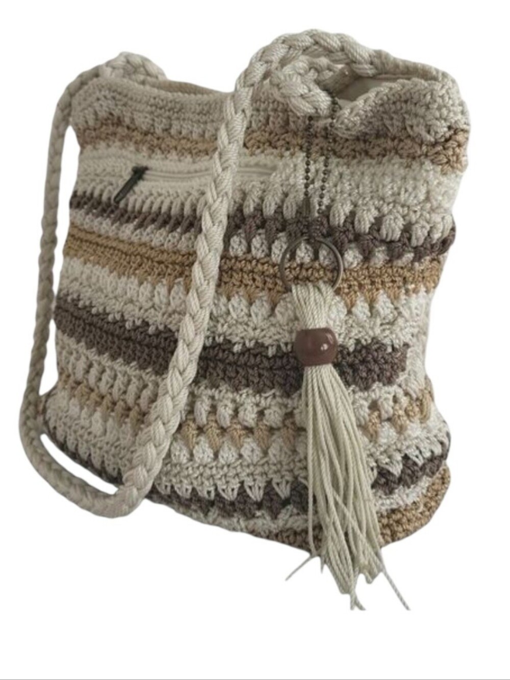 Croft & Barrow Crocheted Neutral Stripes Sling Bag